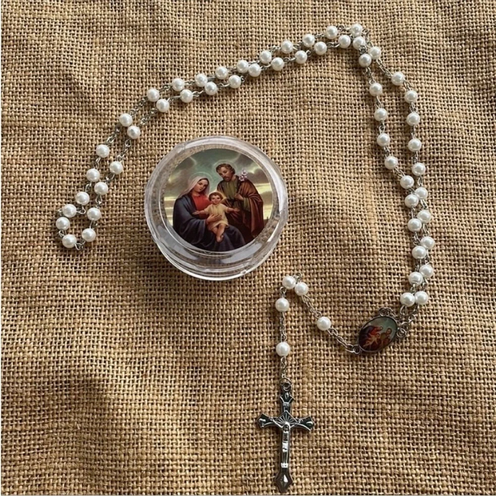 Holy family rosary catholic new in box New in box Import Pearl